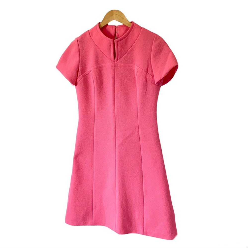 Vintage 60s Leslie Faye Shift Dress Barbie Pink Short Sleeve Womens Small Medium